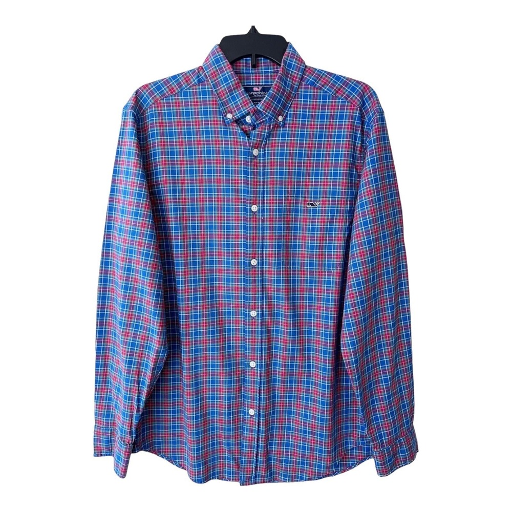 Vineyard Vines Mens Long Sleeve Shirt Tucker Sport Classic Fit Blue Plaid Size M